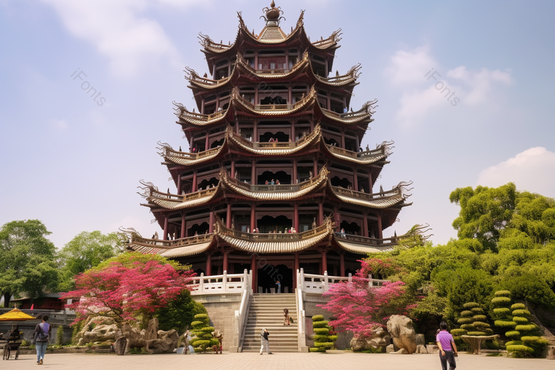 天空下的古建筑景点黄鹤楼公园旅游胜地摄影图,高清,摄影图,摄影图片,图片大全,摄影图免费下载